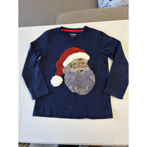 Mini Boden Kids Navy Blue Long Sleeve Santa Shirt, Size 5-6 Years